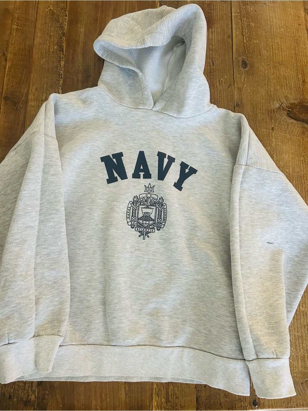 NAVY Logo Gray Hooded Sweatshirt U.S. Naval Academy Hoodie Youth Medium
